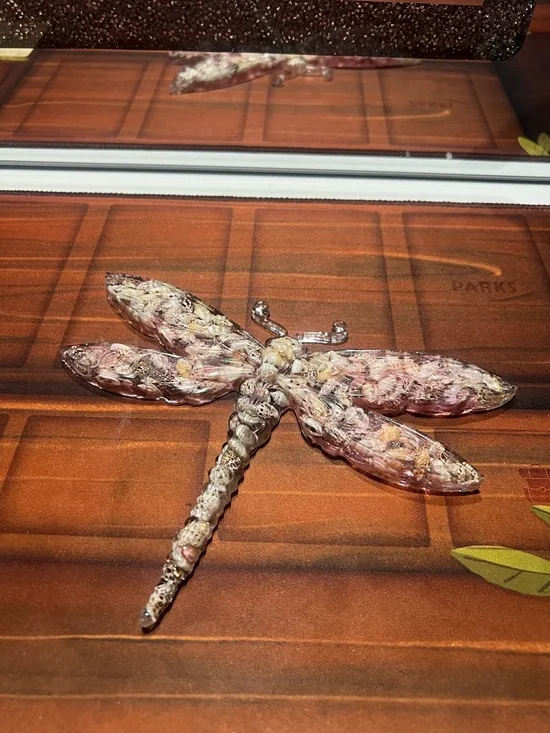Handmade Resin Dragonfly Figurine in Pink and Cream - Picture 1 of 4
